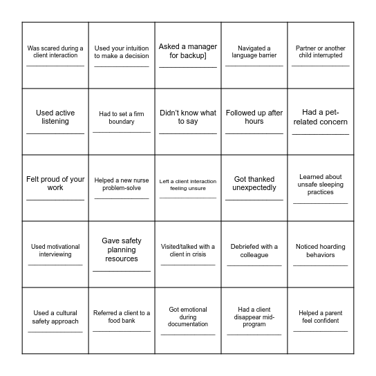 Race to Reflect Bingo Card