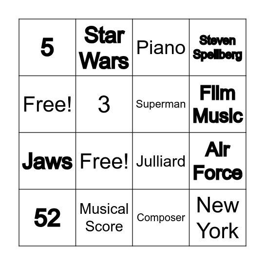John Williams Bingo Card