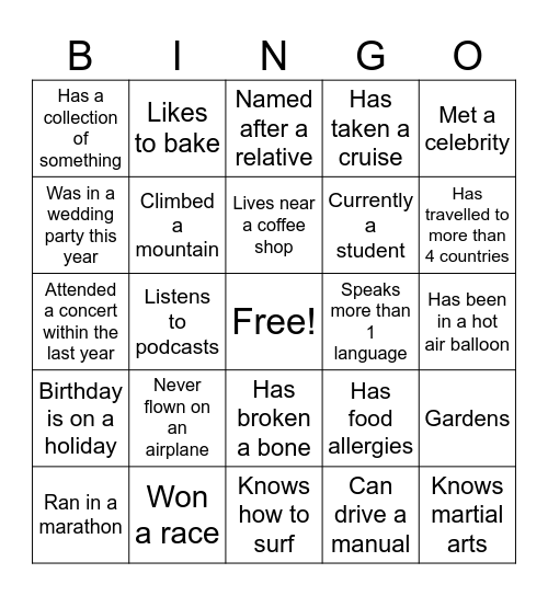 Human Bingo Card