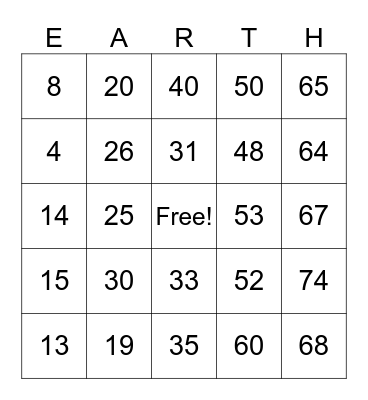 Earth Day Bingo Card