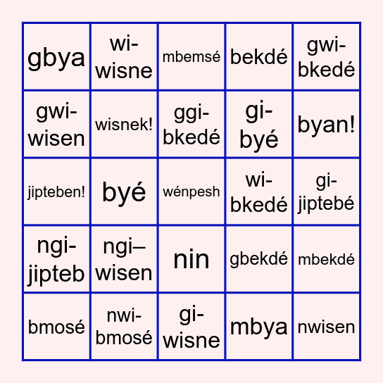 wisne, bekdé, byé, bmosé, jiptebe Bingo Card