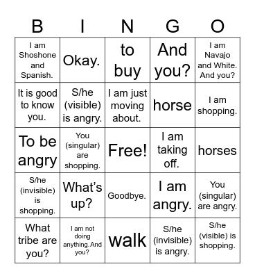 Ute Lesson Plan 4 Bingo Card