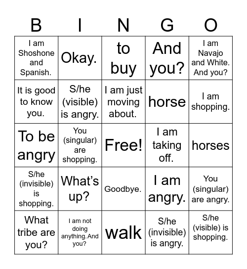 Ute Lesson Plan 4 Bingo Card