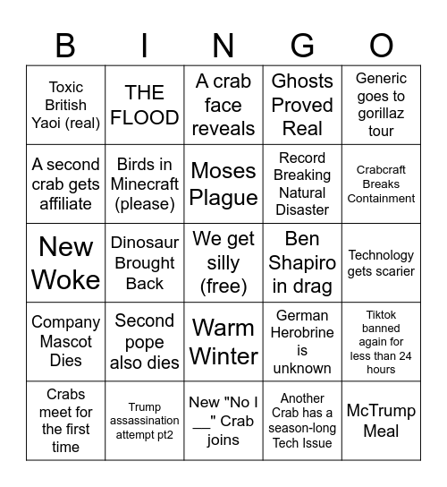 2025 pt2 Bingo Card