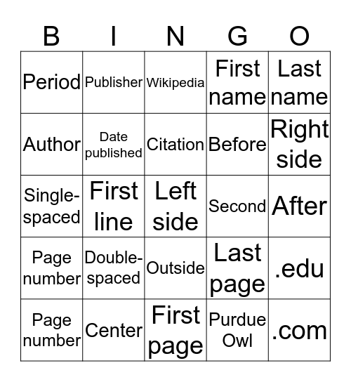 MLA Group Project Bingo Card