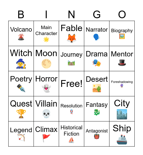 Literary Bingo Card