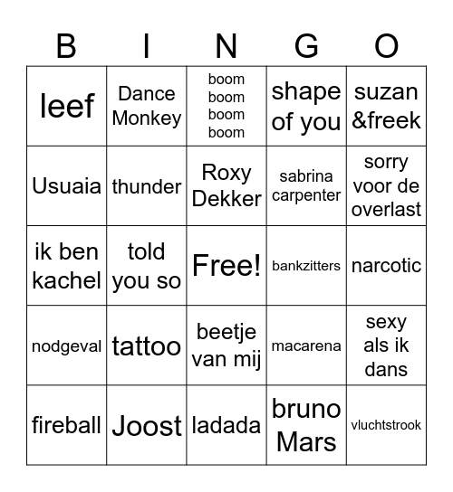 Muziek Bingo Card