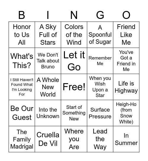 Disney Bingo Card