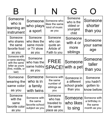 Get-to-know-you Bingo: PRIMARY Bingo Card