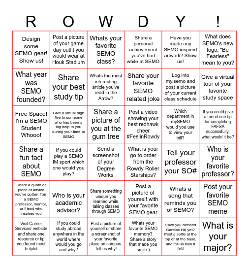 SEMO Online Bingo: It’s About to Get Rowdy Bingo Card