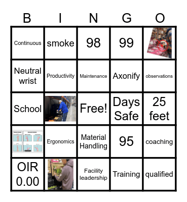 Safe Lifting Bingo Card