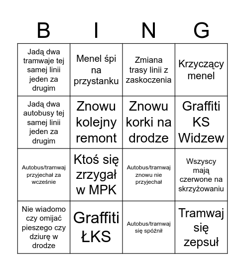 Łódź bingo Card