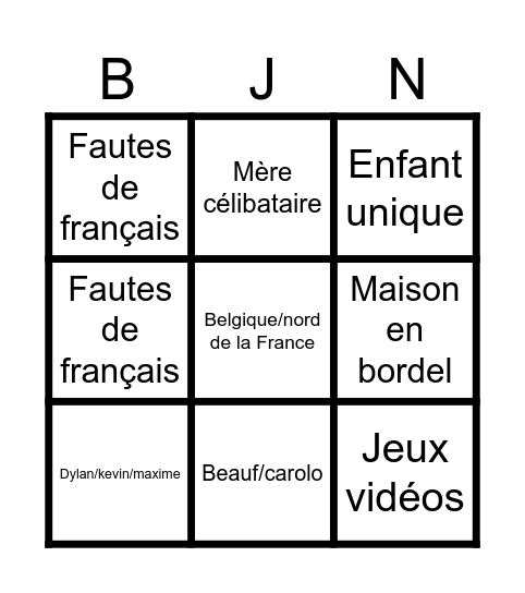 Bingo nhdjdssans titre Bingo Card