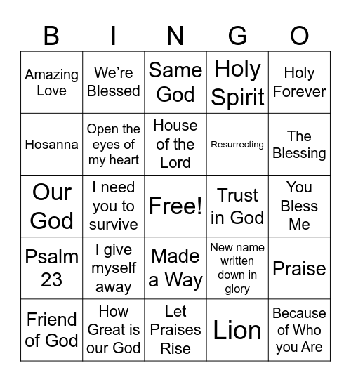 OBBC Worship Bingo Card