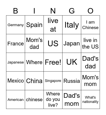 Country Bingo Card
