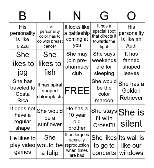 Class Characteristics (008) Bingo Card