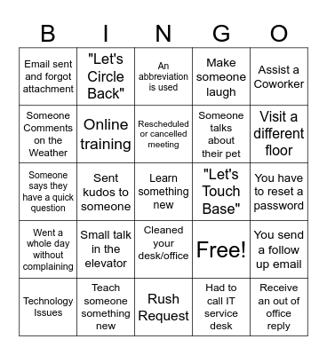 Workday Bingo Card
