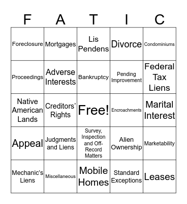 TITLE WARS Bingo Card