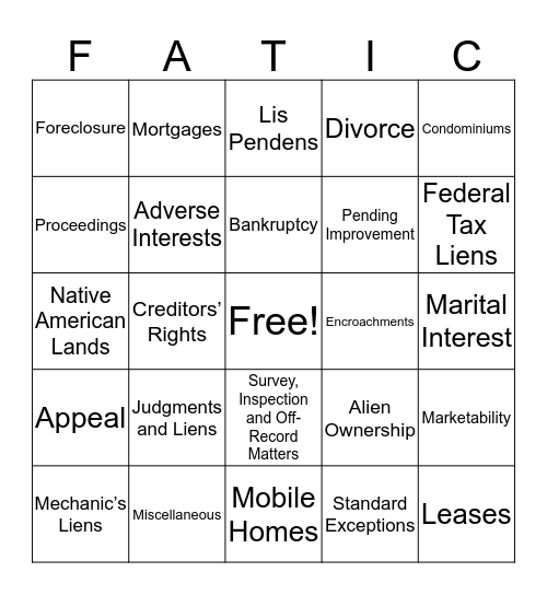 TITLE WARS Bingo Card