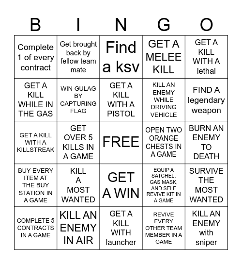 WARZONE BINGO Card