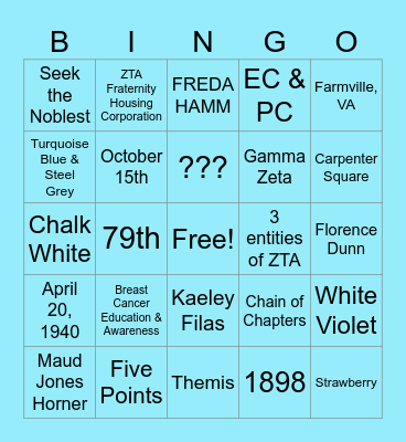 Gamma Zeta - Bingo Card