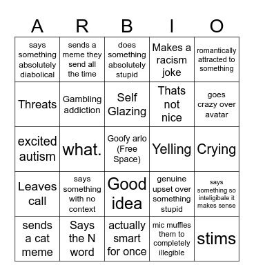 Arlo Bingo Card
