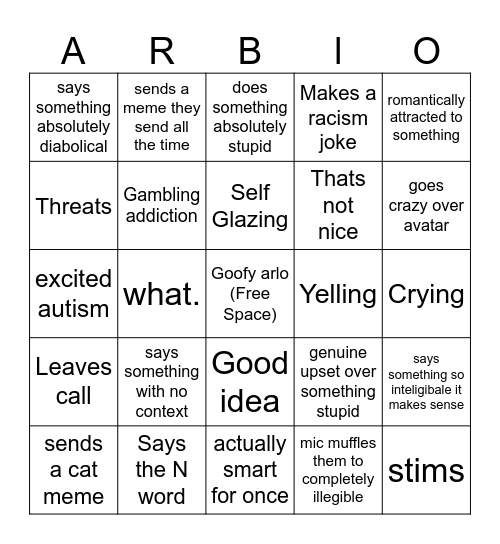 Arlo Bingo Card