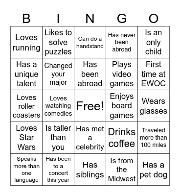 EWOC Icebreaker Bingo!!! Bingo Card