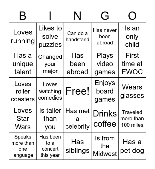 EWOC Icebreaker Bingo!!! Bingo Card