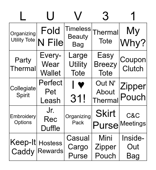 Thirty-One BINGO Card