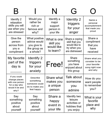 Therapy Bingo Card