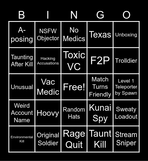 TF2 Casual Bingo Card