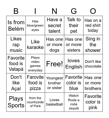 All About Me Bingo Card