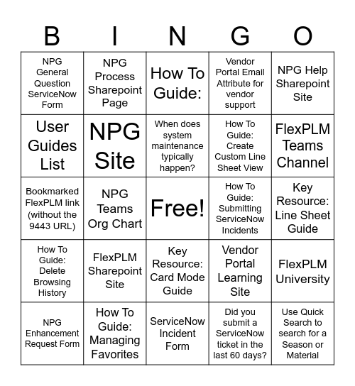 FlexPLM BINGO Card