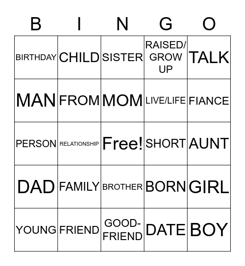 ASL 1 FAMILY LIST 1 Bingo Card