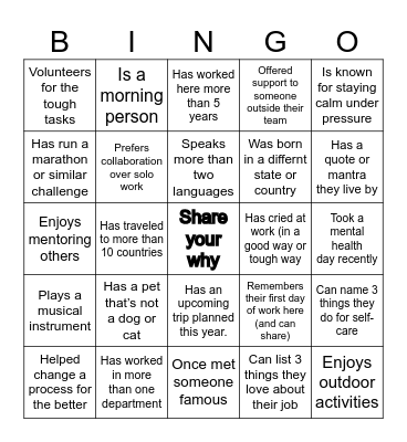 Outward Mindset – Get to Know You Bingo Card