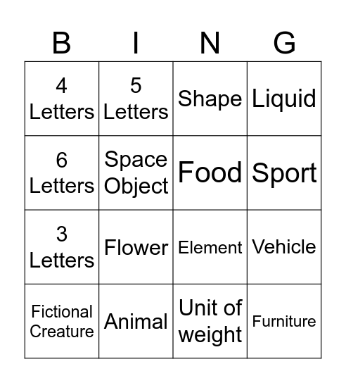 Babel Bing Bingo Card