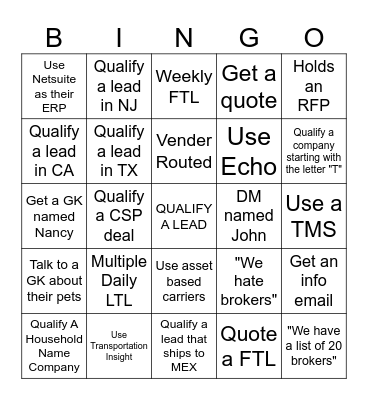 FREIGHT BINGO Card
