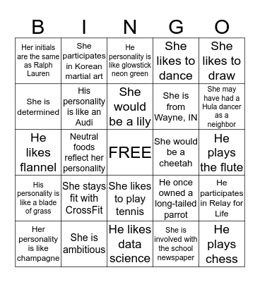 Class Characteristics (032) Bingo Card