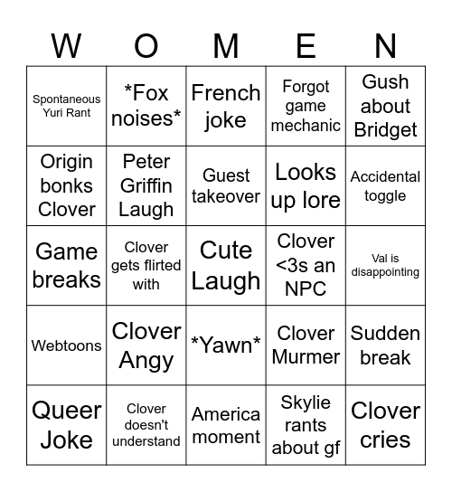 Clover Bingo Card