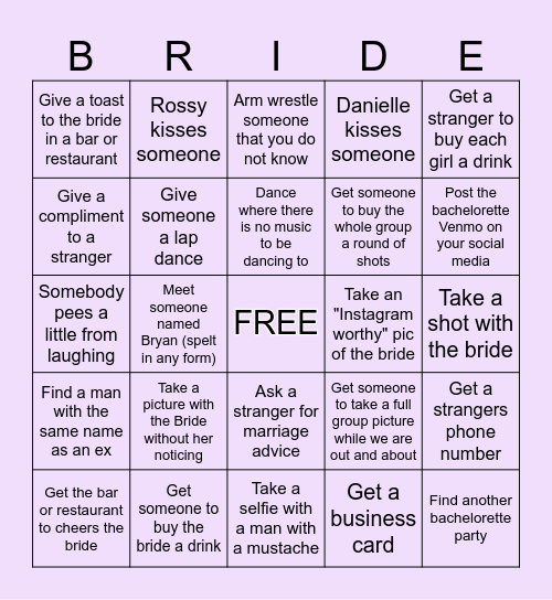Cristin's Bachelorette Party Bingo Card
