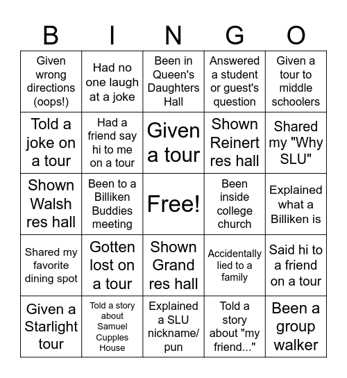 Billiken Buddy BINGO "I have..." Bingo Card