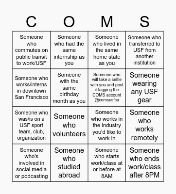 Alumni/Student Mixer! Bingo Card