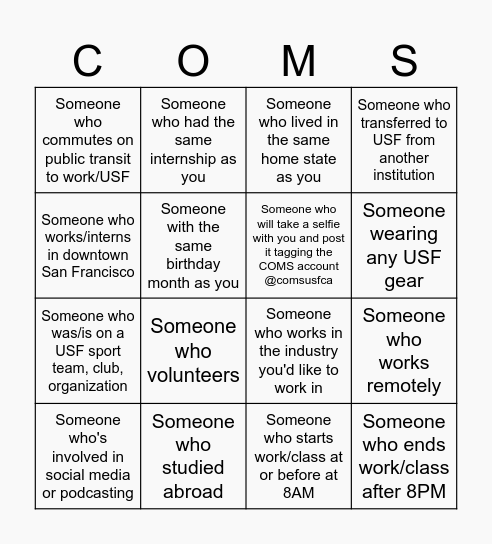 Alumni/Student Mixer! Bingo Card