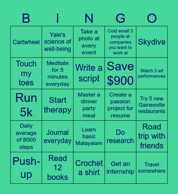 New Year's Resolutions Bingo Card