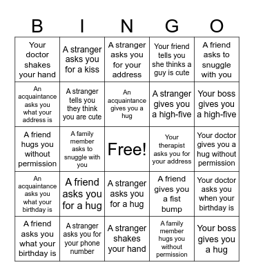 Boundaries Bindo Bingo Card