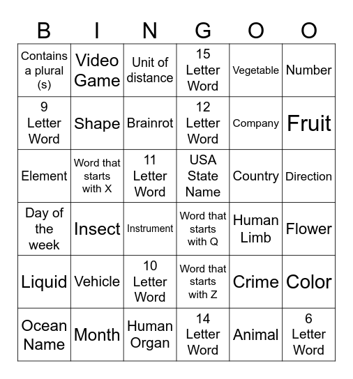 Babel Bingo 6x6 Bingo Card