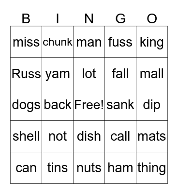 Wilson 1.3 - 2.1 Words Bingo Card