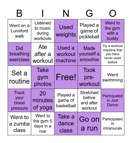 Exercise Bingo Card