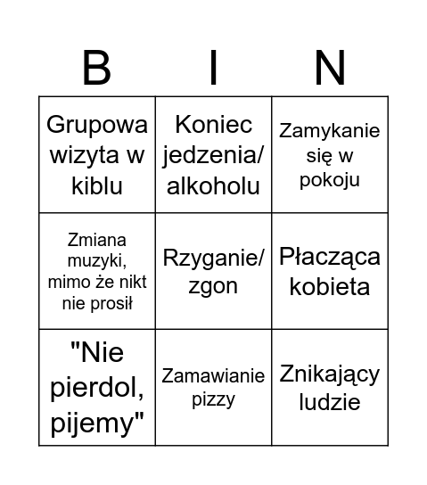 Bingo "Imprezowe Niezbędniki" Bingo Card